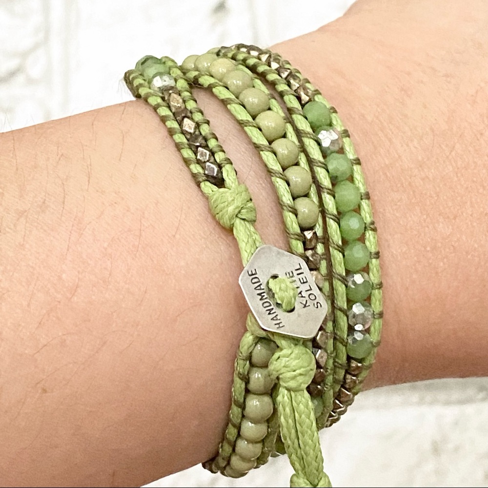 Katie Soleil Green Beads Triple Wrapped Beaded Cord Bracelet